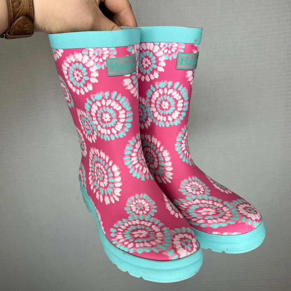 Hatley Kids Pink Tie Dye Medallion Rubber Rain Boots‎ Size 2 Waterproof Wellies